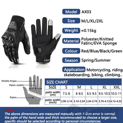 Summer Breathable Full Finger Motorcycle Gloves - Non-Slip, Wear-Resistant Motocross Racing Gloves with Touch Screen Compatibility