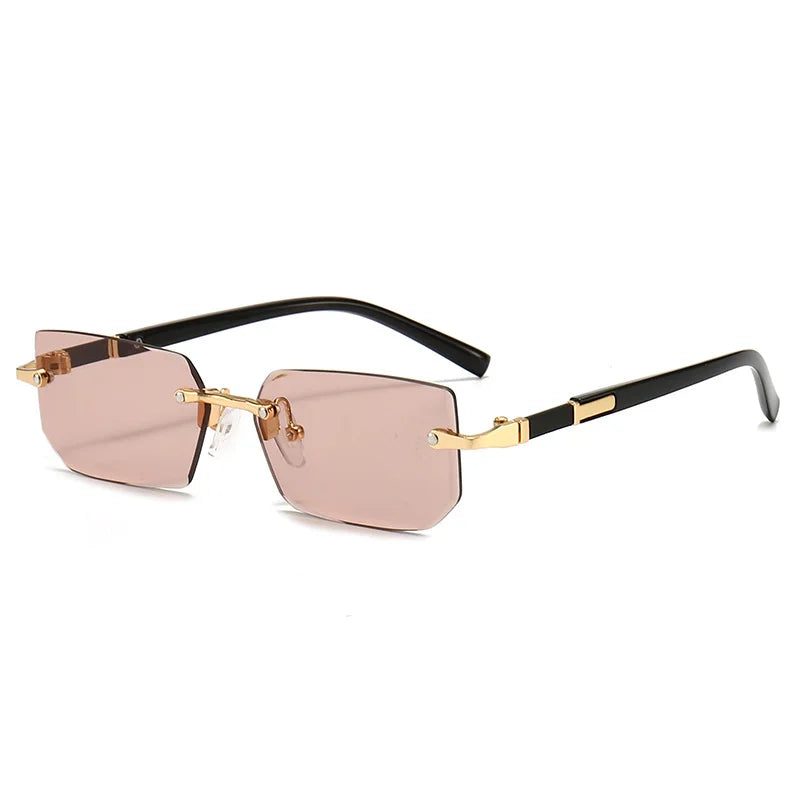 Rimless Rectangle Sunglasses – Fashion Small Square Shades for Men & Women, Summer Travel Sun Glasses