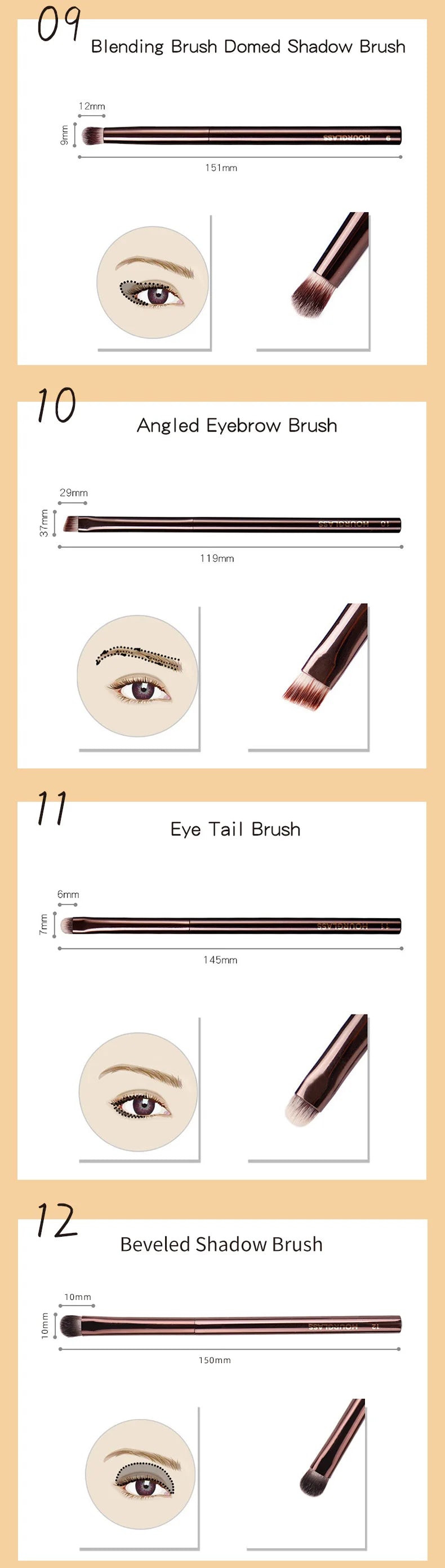 Hourglass Makeup Brushes Set – Powder, Foundation, Concealer, Blusher, Bronzer, Eyeshadow & Eyebrow Sculpting Brushes