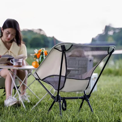 Outdoor Camping Portable Folding Moon Chair – Leisure Fishing & Beach Chair, Thick Steel Pipe, 100KG Capacity