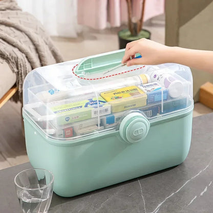 3-Layer Large Capacity Medicine First Aid Kit – Portable Multi-Layer Plastic Medical Storage Box for Household Use