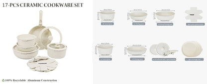 DONNOR Safe Nonstick Kitchen Cookware Set - Oven Safe Pots and Pans with Removable Handles