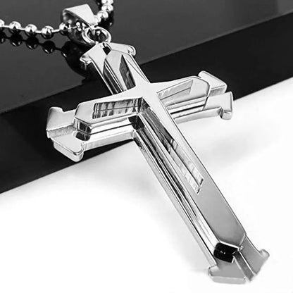 Stainless Steel Cross Pendant Necklace – Jesus Catholic Christian Amulet Jewelry for Men & Women, Religious Fashion Gift