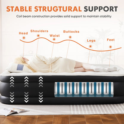 MCQ 18" Tall Air Mattress - Inflatable Airbed with Built-In Pump for Home & Camping
