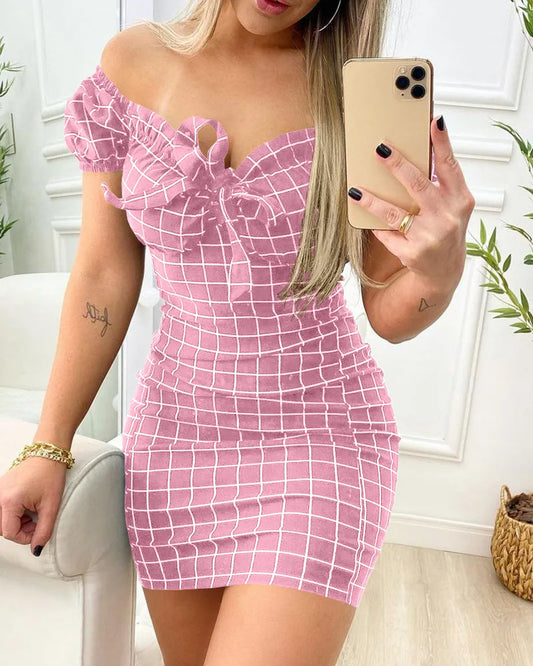 Summer Sexy Package Buttocks Dress - Cross-Border Grid Print Short Skirt