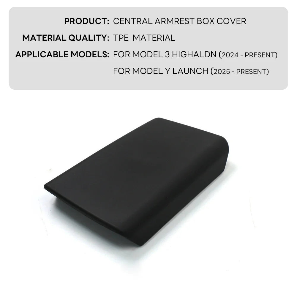 TPE Soft Center Console Armrest Cover – Compatible with Tesla Model Y Launch 2025 & Model 3 Highland 2024 Accessories
