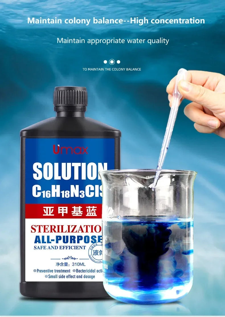 310ML Methylene Blue Solution for Fish – Aquarium Treatment for White Spots & Fish Disease, Ideal for Koi, Goldfish & Betta