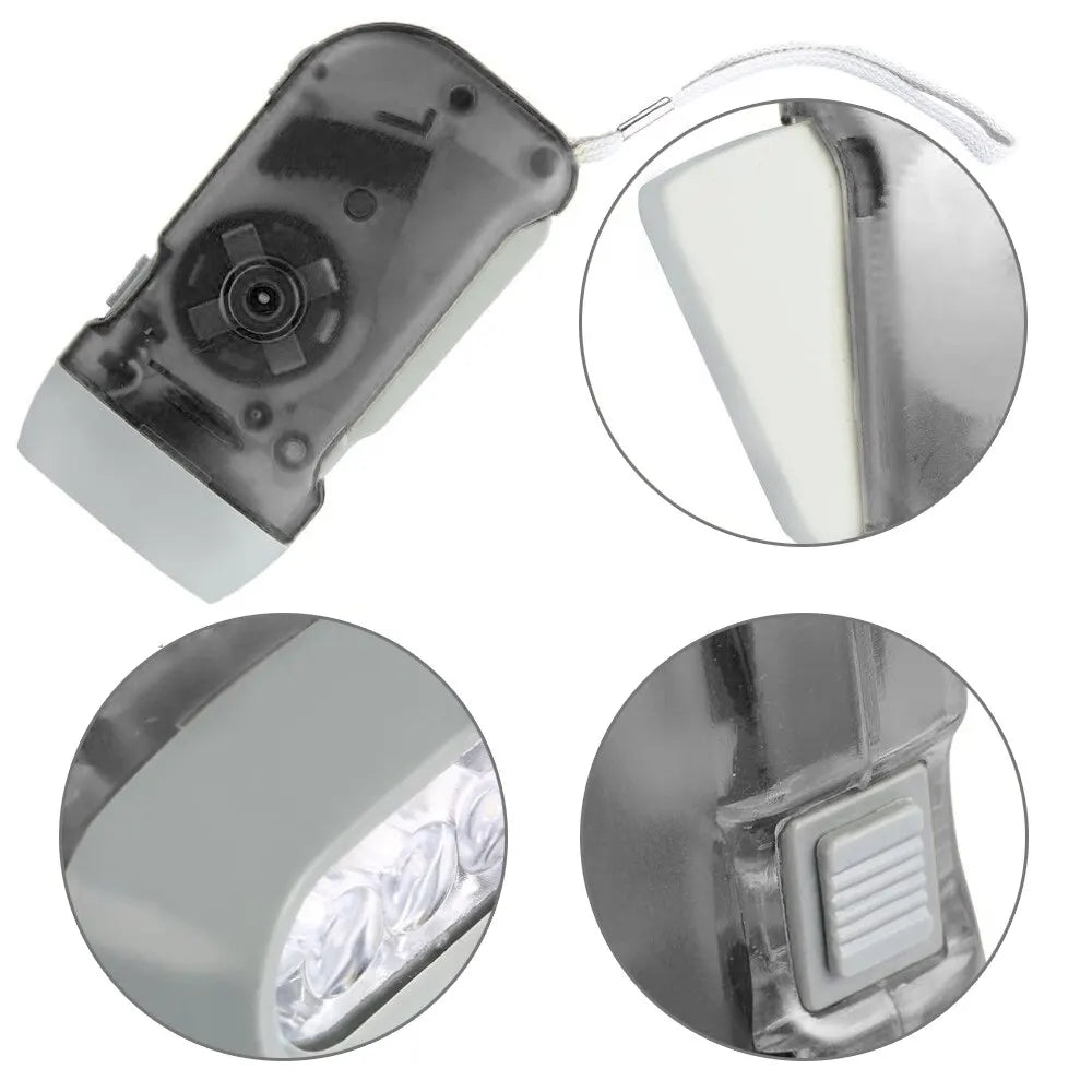 3 LED Hand Press Dynamo Crank Flashlight - Wind-Up Torch Light & Camping Lamp for Outdoor & Home Use
