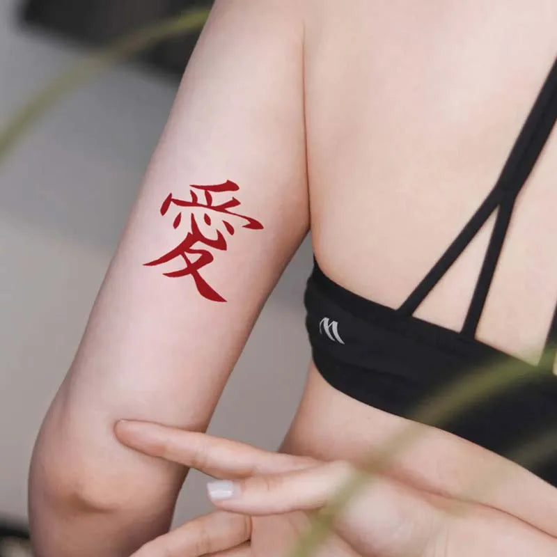 Japanese 'Love' Temporary Tattoo Stickers – Long-Lasting Waterproof Realistic Fake Tattoos for Men & Women