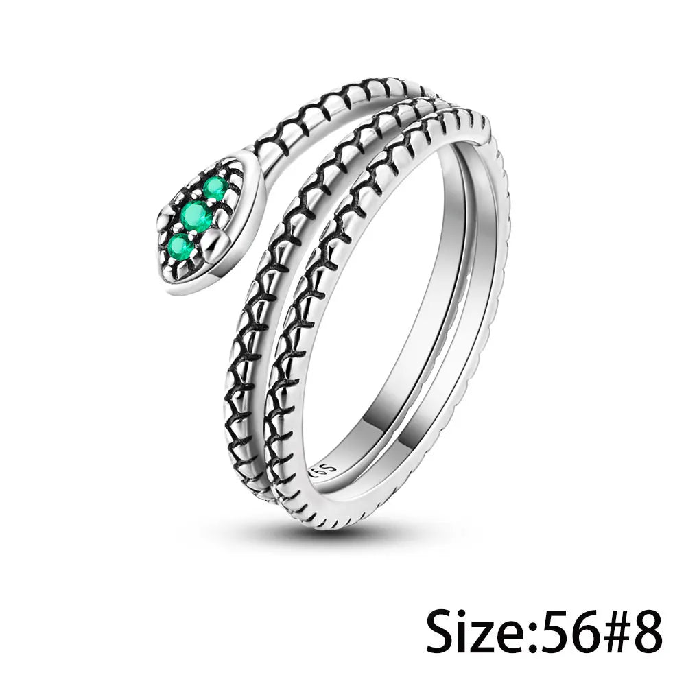 925 Silver CZ Snake Ring – Adjustable Cube Zirconia Finger Ring for Women, Party Jewelry & Fashion Accessory