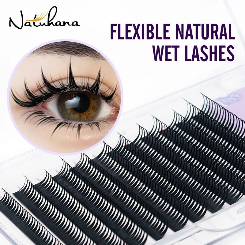 NATUHANA 0.07mm Wet Eyelash Extensions – Manga Wispy Spikes & Premade Fans for Cosplay & Volume