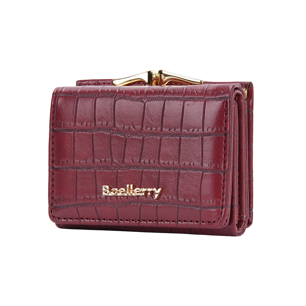 Baellerry Short Women’s Wallet — Crocodile Pattern Coin & Card Holder with Photo Slots, Hasp Purse for Girls