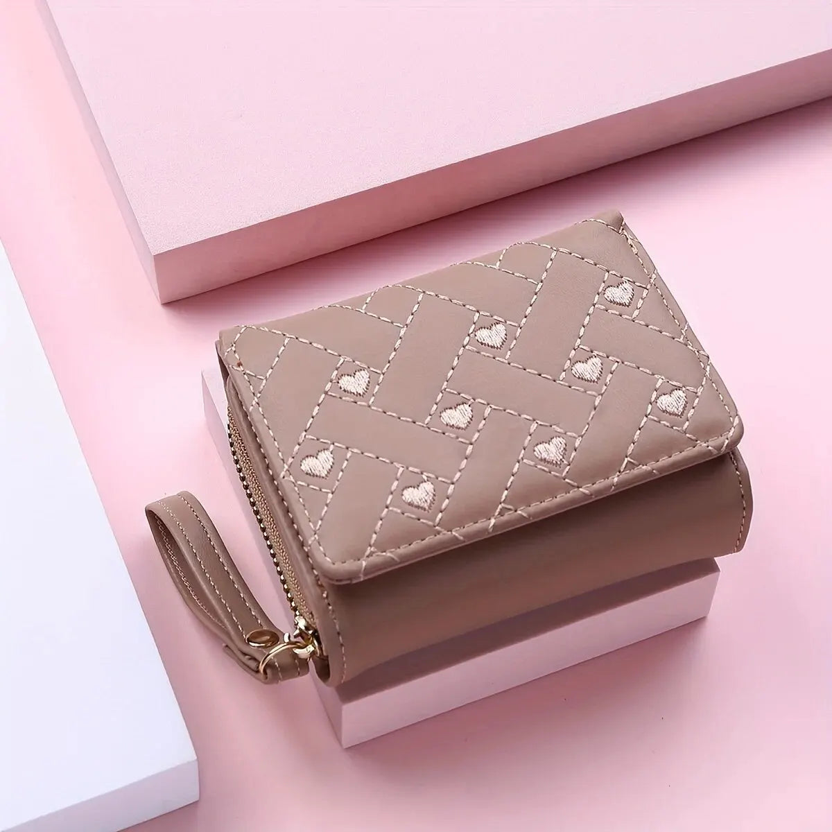 Women's Embroidered Love Zero Wallet - Large Capacity, Zipper and Buckle Closure, Fashionable Card Holder