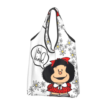 Anime Mafalda Cartoon Grocery Tote Bag – Large Capacity Fashion Shopper Shoulder Handbag, Portable Kawaii Canvas Bag for Everyday Use