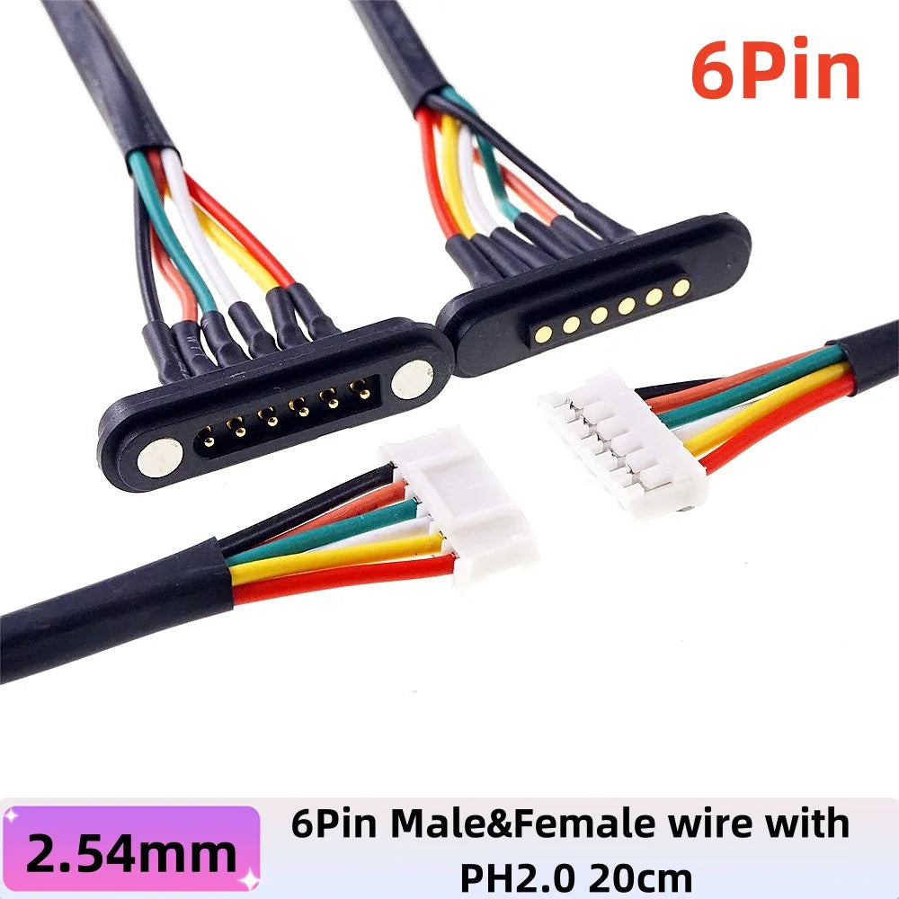 Magnetic Pogo Pin Connector - 2A Waterproof Spring-Loaded 2.54mm Male Female DC Power Socket, 2/3/4/5/6 Position Contact Strip