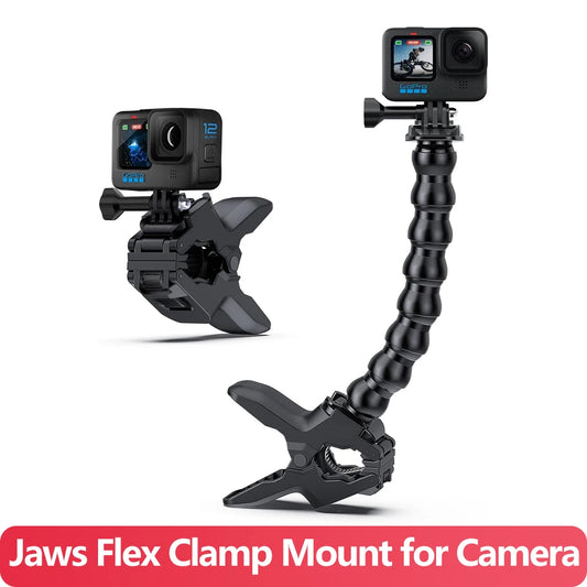 Jaws Flex Adjustable Gooseneck Clamp Mount for GoPro Hero 4–12, Insta360 & DJI Osmo Action Cameras