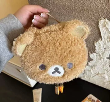 Anime Relaxed Bear Plush Makeup Bag - Cute Cosmetic & Jewelry Storage Pouch Organizer for Women & Girls