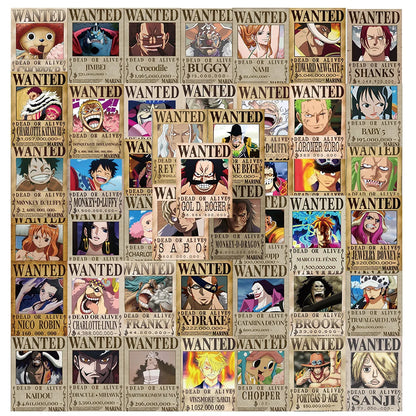 56PCS One Piece Anime Stickers – Wanted Poster Cartoon Decals for Laptop, Notebook, Phone & Wall Decoration