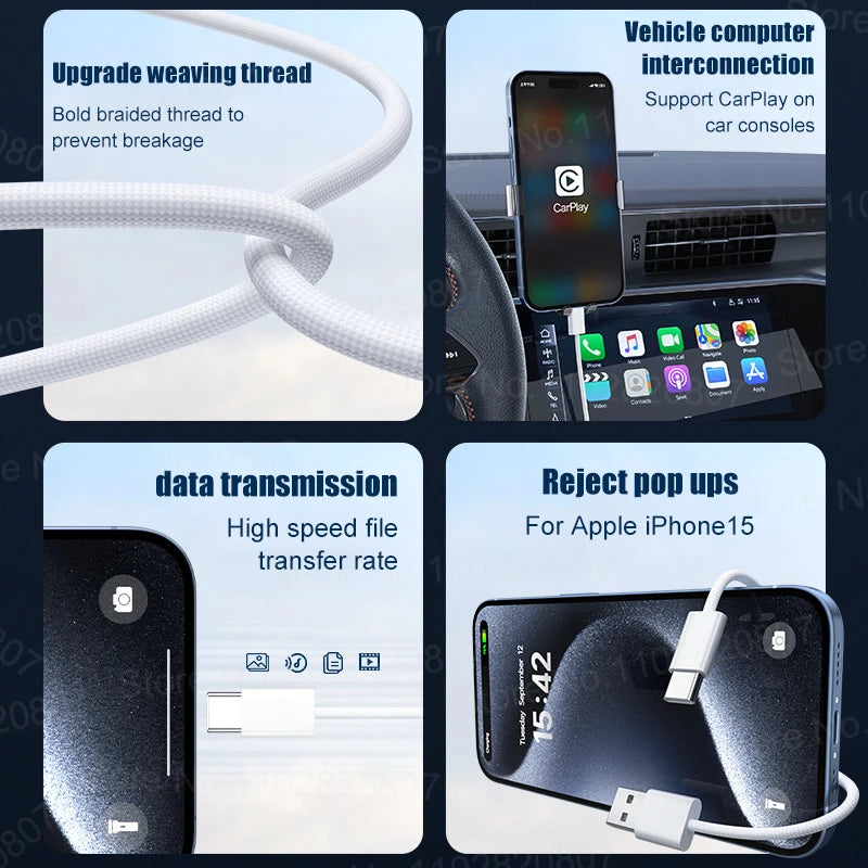 35W USB-C CarPlay Cable for iPhone 16 15 Pro Max – Fast Charging & Data Transfer