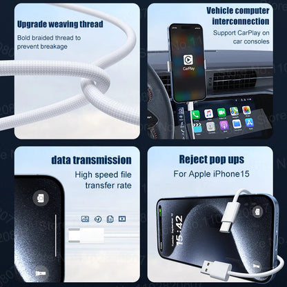 35W USB-C CarPlay Cable for iPhone 16 15 Pro Max – Fast Charging & Data Transfer