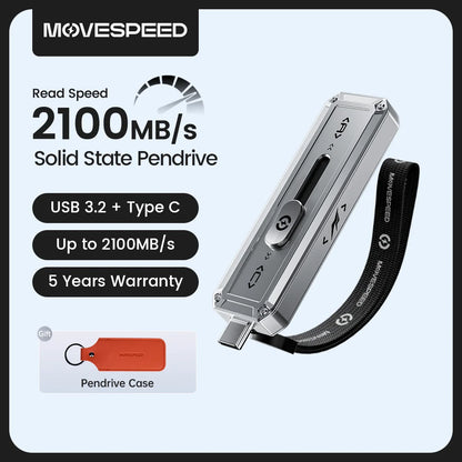 MOVESPEED SP20 USB 3.2 Flash Drive - 2100MB/s Portable SSD Pen Drive 256GB 512GB 1TB 2TB Type C Storage for iPhone 15/16 PC