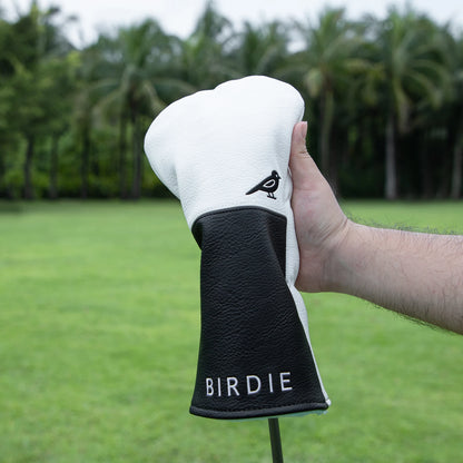 White Premium Leather Birdie Golf Head Cover – Elegant Embroidery for Driver, Fairway Wood & Hybrid Clubs