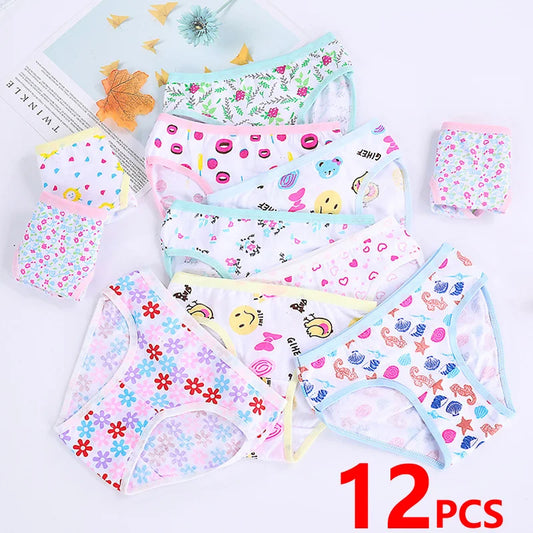 1/3/6/12 Pcs Girls Cotton Panties Set - Cute Print Kids Briefs Soft Breathable Children Underwear Shorts