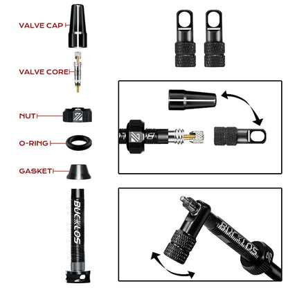 BUCKLOS Tubeless Presta Valves 40–100mm — Aluminum Alloy Bike Valve Stem for Road & MTB