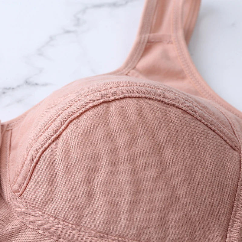 Women’s Cotton Wireless Bra - Soft Front-Closure Comfort Bra for Full Bust Support