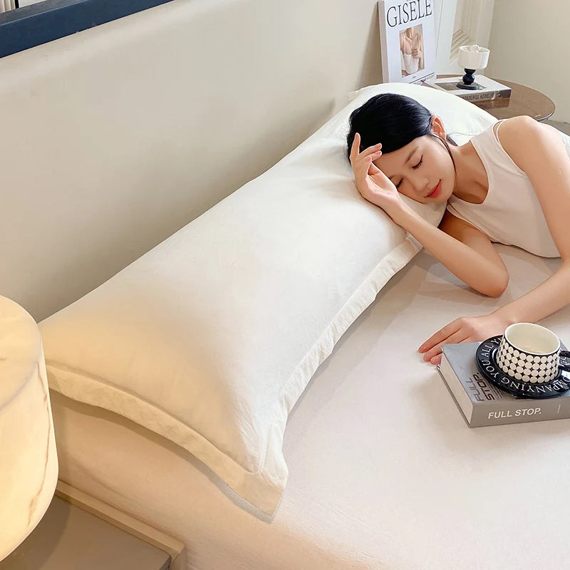Long Pillowcase - Solid Color Washed Double Pillow Cover 48x100cm 120cm 150cm 180cm Couple Pillowcase Without Insert