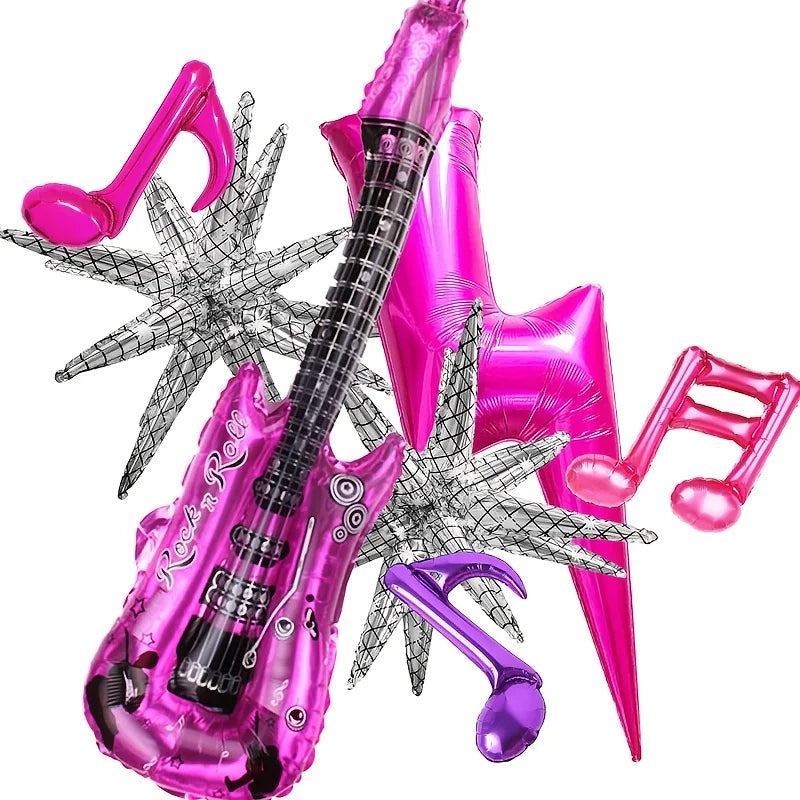 7-Piece K-Pop Music Birthday Balloon Set - Guitar, Disco Ball, and Musical Symbol Decorations for Birthdays and Anniversary Parties