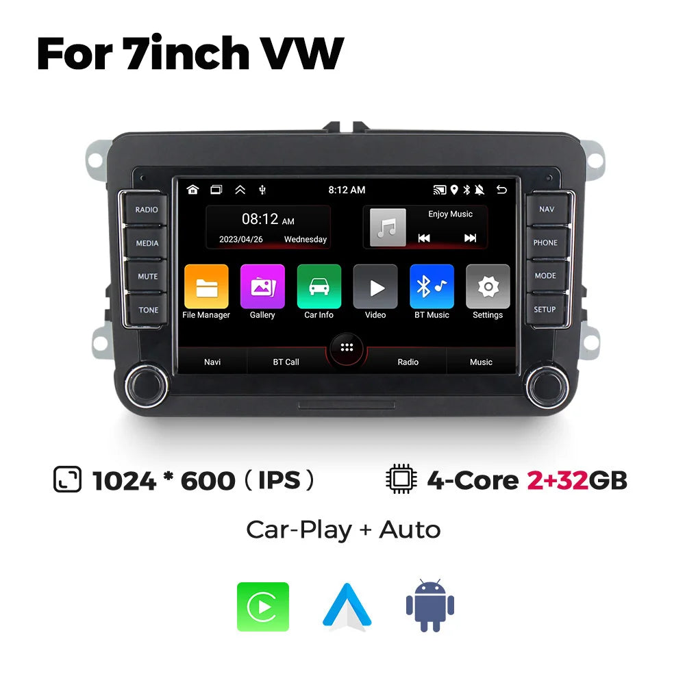 Android 13 Wireless CarPlay Multimedia Player – 7/8/9" IPS Screen GPS & WiFi Car Radio for VW Passat, Golf, Polo, Jetta & Skoda