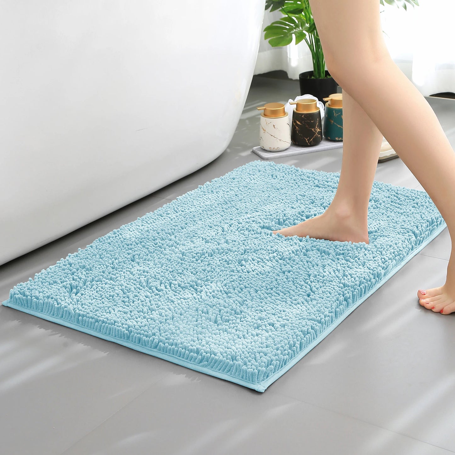 Chenille Long-Haired Bath Mat – Absorbent Bathroom Floor Mat for Tub, Living Room, and Entrance Foot Pad
