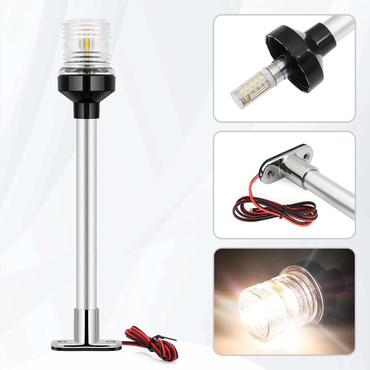 12V/24V LED Boat Navigation Light – 360° Fold Down Marine Signal Anchor Light for Yacht & Sailing