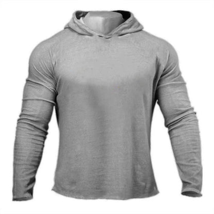 Men’s Slim Fit Gym Hoodie Long Sleeve – Breathable Cotton Fitness & Bodybuilding Sports T-Shirt