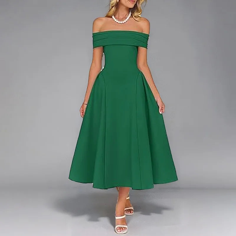 Women’s Elegant Strapless Backless Dress – Solid Color Off-Shoulder A-Line Long Formal Dress, Summer 2025