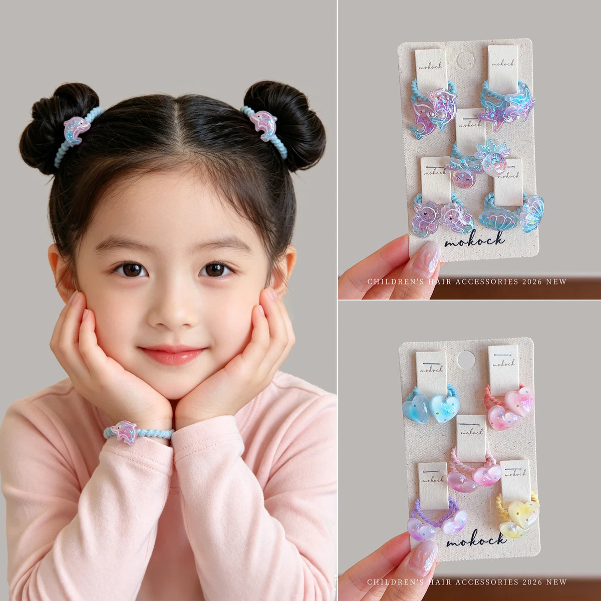 10PCS Ocean-Themed Baby Girl Hair Ties - High-Elasticity Korean-Style Star and Heart Hair Bands for Toddlers, Gentle Everyday Wear