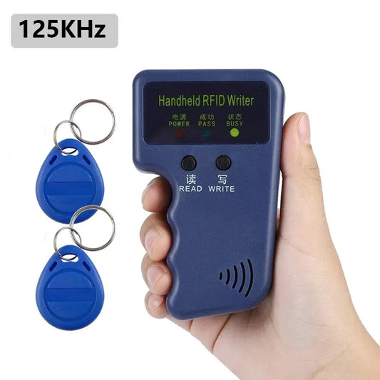 Handheld 125KHz EM4100 RFID ID Card Writer Copier + 2 T5577 Rewritable Keyfob Tags Duplicator Programmer