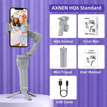 3 Axis Handheld Gimbal Stabilizer with Fill Light – Smartphone Stabilizer for iPhone & Android, Face Tracking, TikTok, Vlog – HQ6