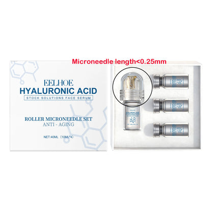 Hyaluronic Acid Face Serum Set - Moisturizing Anti-Wrinkle Facial Treatment with Roller Microneedle Tool