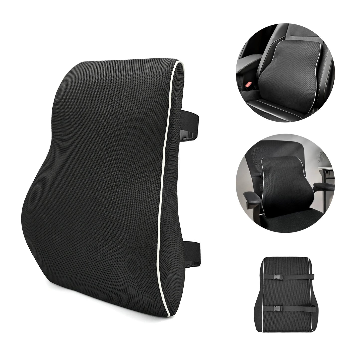 Non-Slip Memory Foam Lumbar Support Pillow – Back Pain Relief Cushion for Car, Office & Home Seat Comfort Waist Support Pillow