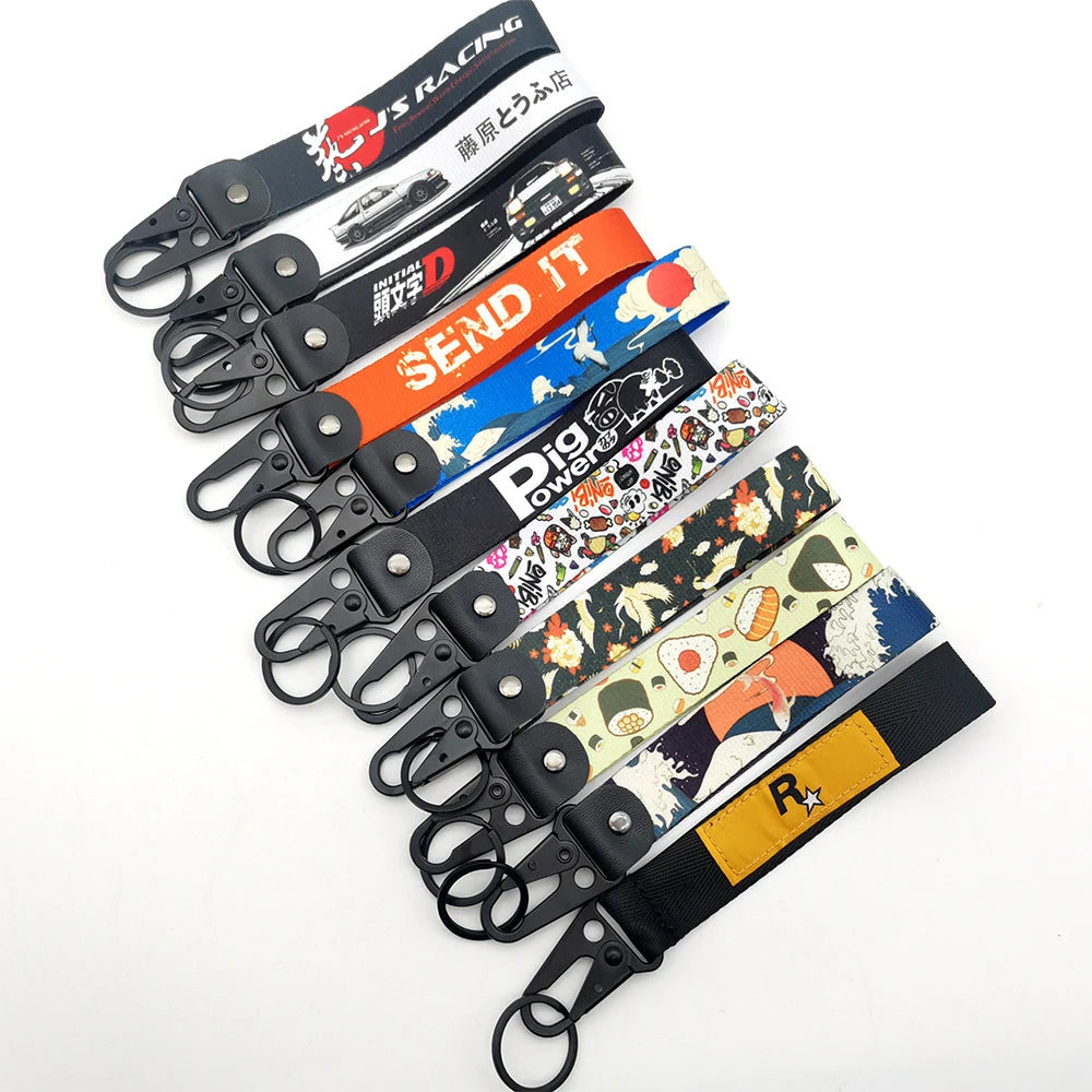 JDM Car Keychain Key Tag – Personality Spring Clip Lanyard for Racing, Modified Nylon Motorcycle & Auto Key Holder Accessories