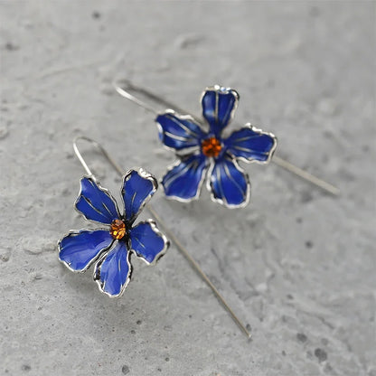 Retro Blue Oil Drop Earrings - European Style Long Hook Holiday Jewelry for Women