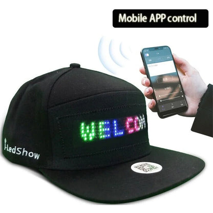 Unisex Baseball Cap with USB Rechargeable Bluetooth – APP Programmable LED Scrolling Message Display, Hip Hop Street Snapback Hat