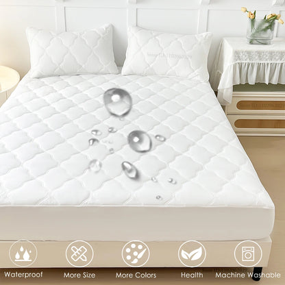 Waterproof Mattress Protector – Fitted Bed Cover for Single, Double, Queen & King Size Beds, Gray & White