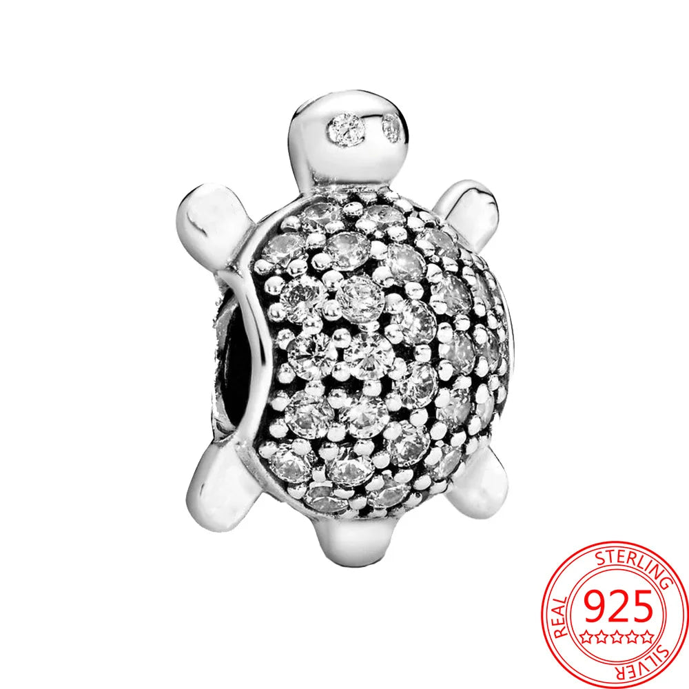 925 Silver Plated Murano Glass Sea Turtle Dangle Charm - Colorful Pink & Blue Jewelry for Women's Bracelet