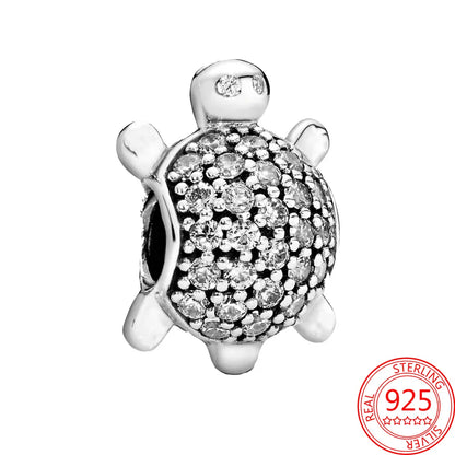 925 Silver Plated Murano Glass Sea Turtle Dangle Charm - Colorful Pink & Blue Jewelry for Women's Bracelet