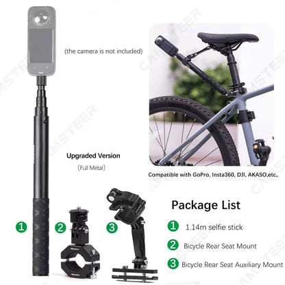Camsteer Bicycle Seat Post Camera Mount - 3rd Person View Holder for GoPro, Insta360 & DJI Cameras