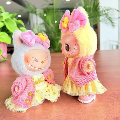 17cm Labubu Doll Clothes — Macaron Outfit Set with Hair Accessories | Cute DIY Gift for Kids