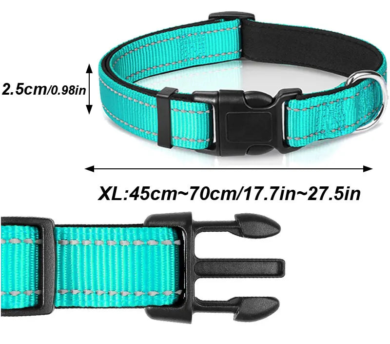 Reflective Dog Collar – Soft Neoprene Padded Nylon, Adjustable & Sturdy for Medium and Large Dogs